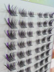 60pcs Purple Sujata Fox Cluster Segmented Eyelashes, With Natural Black Lashes Accented By Purple Lashes For Layered Eye Makeup With A Lively Atmosphere. C-Curl Fluffy Lashes. - C - View 3