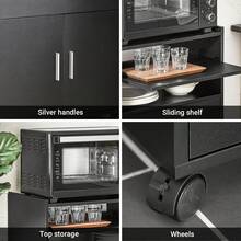 SoBuy FSB09-SCH, Mobile Kitchen Cabinet Microwave Oven Cabinet Kitchen Storage Trolley Kitchen Dining Room Storage Cabinet On Wheels, Black - Black - View 6