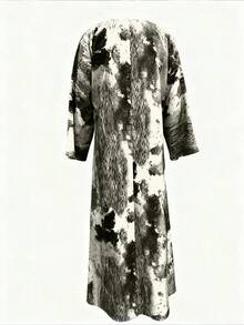 Elegant Abstract Print Long Sleeve Jalabiya Kaftan Dress, Made Of Non-Stretch Woven Fabric, Suitable For Women To Attend Various Occasions - Black - View 4