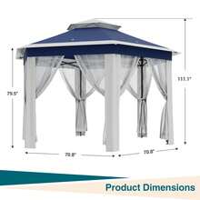 Color azul  Pabellón Hexagonal de Acero de 2x2x2 m, para Jardín y Exteriores - Azul - Ver 8