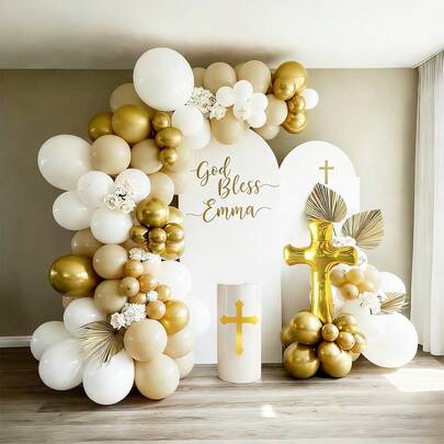 Zestaw 10/99 balonów dekoracyjnych na komunię, łuk, balony dekoracyjne na chrzest, w tym białe, kości słoniowej, złote, złote balony z napisem "GODBLESS", odpowiednie na komunię, chrzciny, przyjęcia urodzinowe, modlitwę o Boże błogosławieństwo, motyw miłości i pokoju, dekoracje na pierwszą komunię, dekoracje na bierzmowanie