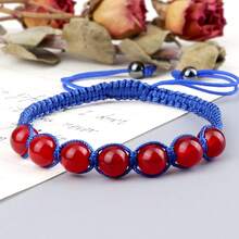 1条幸运红绳编织天然石手链，虎眼石珠编织七珠手链，可调节休闲饰品，适合日常佩戴 - 彩色 - 查看 8