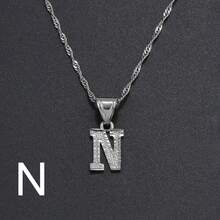 1件银色女士A-Z大写字母吊坠项链，约会、派对、婚礼的奢华珠宝礼物 - 銀色 - 查看 11