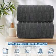RIVER - uego de 2 toallas de baño de 35 x 70 pulgadas extra grandes color gris aalado toallas de baño de gran tamaño toallas de algo orntes para baño - Gris - Ver 5