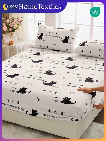 1ชิ้น ผ้าปูที่นอนลายลูกแมวน่ารักและลายลูกบอลเส้นด้าย, เหมาะกับที่นอนหนา 9-12 นิ้ว, นุ่ม, ทนทานต่อรอยยับ, ระบายอากาศได้ดีและสะดวกสบาย, เหมาะสำหรับเตียงขนาด Twin, Full, Queen, King, ซักเครื่องได้, ได้รับการรับรอง Oeko-Tex สำหรับบ้าน, หอพัก, ของตกแต่งห้องนอน