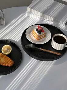 1pc Black Round Premium Serving Tray, For Holding Food, Snacks, Beverages, Sushi, Steak, Pizza, Desserts, Cakes, Breads, Breakfast, Coffee, Tea, Charcuterie - Black - View 4