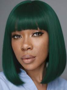 Tóc giả Bob màu vàng hoe 12 inch có mái, tóc tổng hợp thẳng cho nữ, sợi chịu nhiệt độ cao mật độ cao, mềm mại và thời trang, thích hợp cho Halloween, tiệc tùng, lễ hội âm nhạc, phù hợp với mọi phụ nữ - Nhiều màu - Xem 12