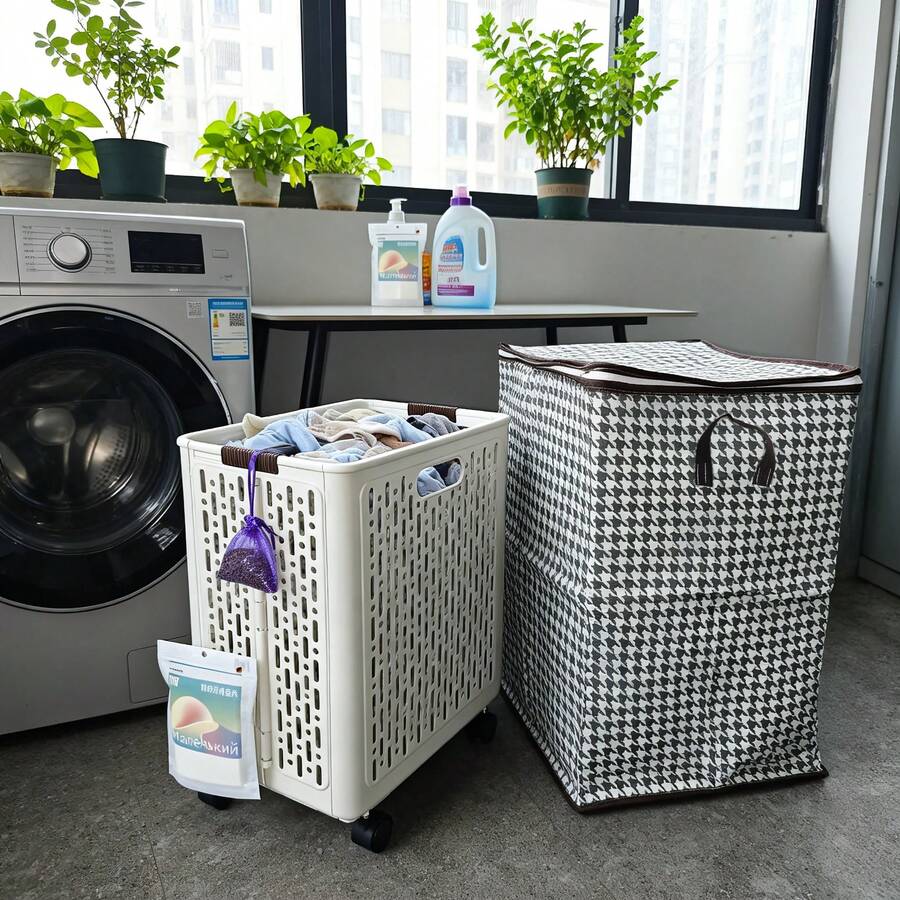 大容量可折叠收纳篮，实用塑料收纳箱，适用于浴室、洗衣房、瑜伽垫、零食、玩具、配件收纳，也适用于客厅、卧室、家庭、厨房、宿舍、办公室等场所，可用作收纳盒、篮子、整理器、房间收纳、垃圾桶、礼品篮、橱柜收纳、家居装饰、厨房配件等。 - 多色 1 - 查看 1