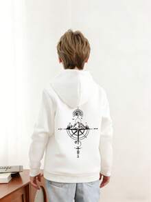 Tween Boy Graphic Print Thermal Lined Sweatshirt, Warm & Comfortable For Autumn/Winter - White - View 2