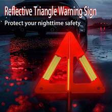 1pc Foldable Reflective Car Warning Triangle, Road Safety Sign Tripod, Car Emergency Breakdown Hazard Reflector Triangle, Used To Remind Rear Vehicles To Avoid Secondary Accidents - 1 Piece Triangular  Warning Stand - View 1