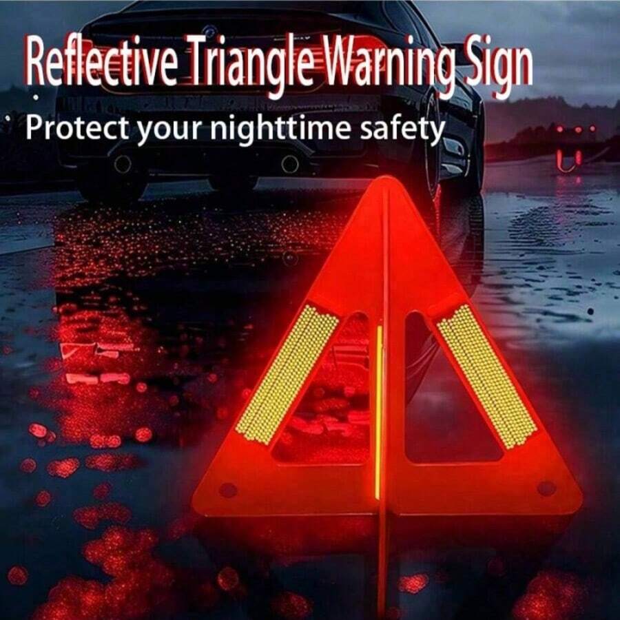 1pc Foldable Reflective Car Warning Triangle, Road Safety Sign Tripod, Car Emergency Breakdown Hazard Reflector Triangle, Used To Remind Rear Vehicles To Avoid Secondary Accidents - 1 Piece Triangular  Warning Stand - View 1