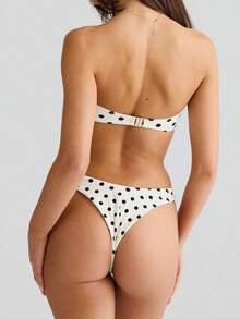 Womens Bandeau Bikini Sets Strapless Two Piece Swimsuit Y2K High Cut Cheeky Swimsuit Teen Girls Twisted Ruched Bathing Suit - trắng - Xem 4