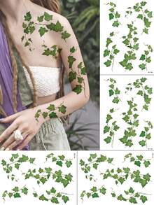 4 hình xăm tạm thời hình dây leo độc, hình xăm dán dây leo sống động như thật, hình xăm nghệ thuật chống thấm nước dùng cho trang điểm, lễ hội, tiệc tùng, phụ kiện trang phục cosplay. - màu xanh lá - Xem 11