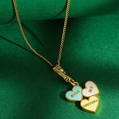 1pc Minimalist Chic Enamel Letter Logo Tri-Color Heart Pendant Necklace, Hand-Painted Heart Charm, Valentine's Day Gift Suitable For Women's Daily Wear