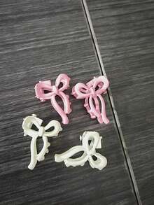 2/4pcs Cute Metal Bowknot Hairclips Suitable For Side Bangs & Flyaway Hair - Pink - View 13