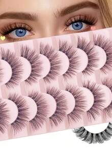 LIMEIKAI 7 Paar natürliche, feine Wimpernverlängerungen zum Verlängern und Verstärken der Wimpern - Kreuz-Fischschwanz-Stil Wimpern - Natürliche Wimpern - Übersicht 6