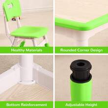 Juego de mesa y 4 sillas para niños, juego de mesa y sillas ajustables de 32 pulgadas de altura con patas de escritorio antideslizantes y organizador de escritorio de graffiti, mesas de - Verde - Ver 7