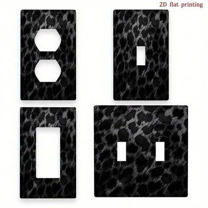 1pc 2D Flat Printing Black Grey Leopard Print Wall Plate Cover | Decorative Power Socket Cover For Bedroom, Kitchen, And Home, Unique Room Decor Accessory, Made Of PC Plastic