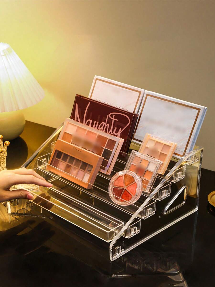 1 pieza Organizador de maquillaje de acrílico, soporte de exhibición, almacenamiento para esmalte de uñas, cosméticos, lápiz labial, perfume, estante de exhibición de cosméticos de varias capas, adecuado para el hogar, dormitorio, dormitorio, decoración de la habitación - transparente - Ver 1