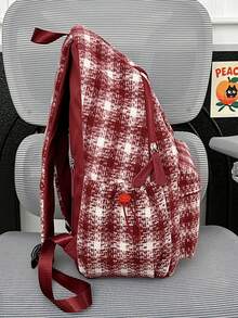1pc Floral Print + Letter Decor Backpack, Zipper Closure, Campus Style, Suitable For Students, Commuting, Traveling, All Seasons - Red - View 3