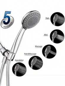 1 Set Handheld Adjustable High Pressure Shower Head With Bracket & Hose, Bathroom Shower Faucet, Bathroom Hardware, Bathroom Accessories, Enjoy Luxurious Bathing Experience - Square - View 2