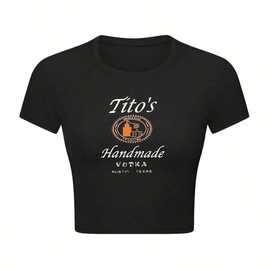 Tito's Handmade Vodka Women's Black Crop Top T-Shirt - Official Merchandise - Black - View 1