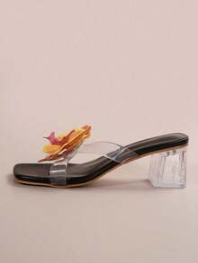 Giày sandal cao gót đế dày bằng nhựa PVC tuyệt đẹp, giày cao gót hở mũi đế dày họa tiết hoa mùa hè mới, sandal cao gót một quai. - màu đen - Xem 4