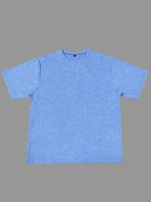 FRACTYR Men's Summer Fashion Minimalist Solid Color Round Neck Vintage Washed Short Sleeve T-Shirt | Basic Style Street Casual Tee, Boyfriend Gift - Baby Blue - View 4