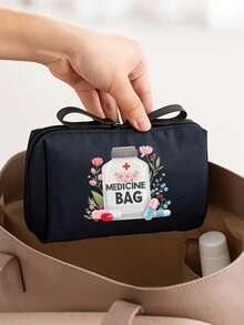 1个便携式药袋，小巧药盒兼急救包，主题化妆包，印有“我的药袋”和药丸图案，方便旅行，适合日常/户外/旅行用药，是注重健康和经常旅行人士的必备品，可爱卡通药袋，多功能布艺药袋，便携式医疗急救包，药盒，药瓶，医院包，药品整理袋，药品收纳袋，邮轮必备，度假必备，旅行用品 - 彩色 - 查看 3