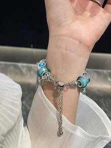 1pc Handmade Beaded Bracelet Style Band, Compatible With Apple Watch 38/40/41/42/44/45/46/49mm, Compatible With Apple Watch Series Ultra/SE/11/10/9/8/7/6/5/4/3/2/1, Adjustable Length, Easy To Operate (Band Only, Watch And Case Not Included) - P052 Blue - View 5