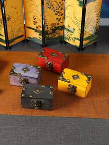 1pc Vintage Mini Wooden Jewelry Storage Box, Ring Necklace Packaging Box, Antique Wooden Box, Art Collection Box, Craft Wooden Box, Unique Gift Box, Antique Collectibles Storage Box, Secret Treasure Box - Multicolor - View 5