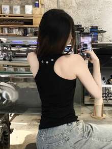 甜美清爽休闲百搭女式背心 - 黑色 - 查看 5