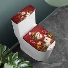 Funda para tapa de inodoro de Halloween suave absorbente diseño de fantasma decoración de baño lavable de elastano-010 - Navidad D - Ver 2