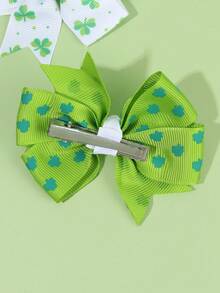 4pcs St. Patrick's Day Green And White Fabric Clover Hair Clips,Alligator Clips Hairpins,Oxalis Corniculata L. Print Hair Barrettes For Girls Teens Friends Daily Festival Party Favors - Multicolor - View 7