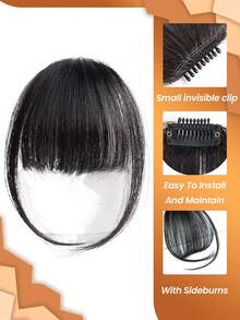 Women's Clip-On Air Bangs Hair Piece, Daily Wear Flat & Neat Bangs Hair Piece - Natural Black - View 2