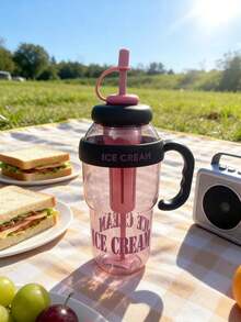 1个大容量塑料吸管杯，可爱设计保温运动水瓶 - 彩色 - 查看 5