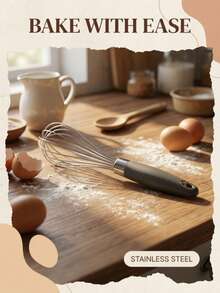 1pc Stainless Steel Manual Egg Beater, Hand-Held Whisk For Whipping Eggs, Cream And Batters. The Beater Body Is Made Of Rust-Resistant Stainless Steel. It Has A Non-Slip Handle, Making It An Easy-To-Clean Kitchen/Baking Tool. - Multicolor - View 2