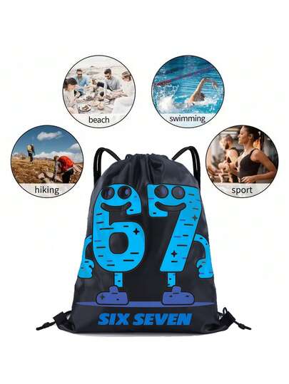 1pc Distressed Number 67 Print Backpack: Nylon Sports Bag, Suitable For Travel, Yoga, Gym, Outdoor Camping, Hiking And Beach - Oxford Softshell With Number 67 Graphic, Drawstring Closure & Practical Pockets, Durable Casual Bookbag For Gym, Travel, (Ideal Gift For /) - Unisex Design