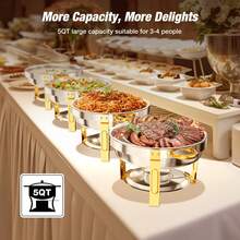 Chafing Dish Buffet Set, 5QT Round Buffet Warmer Set With Glass Dome,316 Stainless Steel Mirror-Polished Round Chafing Dishes For Buffet,Small Chafing Dishes For Buffet  For Home Parties, Valentine's Day Gatherings, Catering Events - 圓形-玻璃蓋帶梅花夾-2 - 查看 3