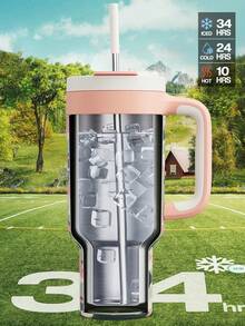Powcan 40盎司不锈钢真空保温水瓶，带盖和吸管，不锈钢旅行杯，车载杯，便携式，适合办公室、家庭、户外活动和送礼 - 粉紅色迷彩 - 查看 3