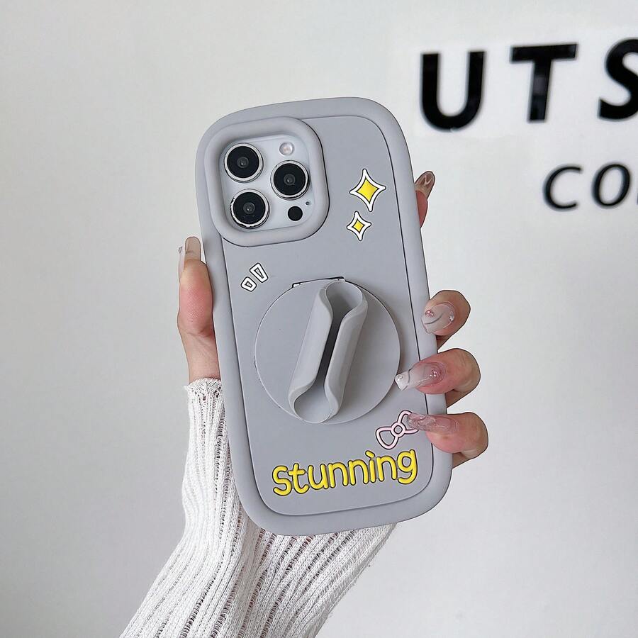3D Lip Gloss Holder Mirror Makeup Phone Case For Apple 17 Series New Silicone Phone Case - 灰色 - 查看 1