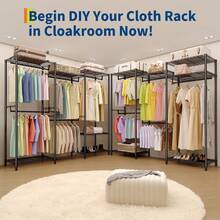 Heavy Duty Clothes Rack,Load 705LBS Garment Rack Portable Closet,Free Standing Closet Organizers With Adjustable Shelves, Hanging Rods For Home - Black 76.5"H X 67.6"L X 15.5"W - View 6