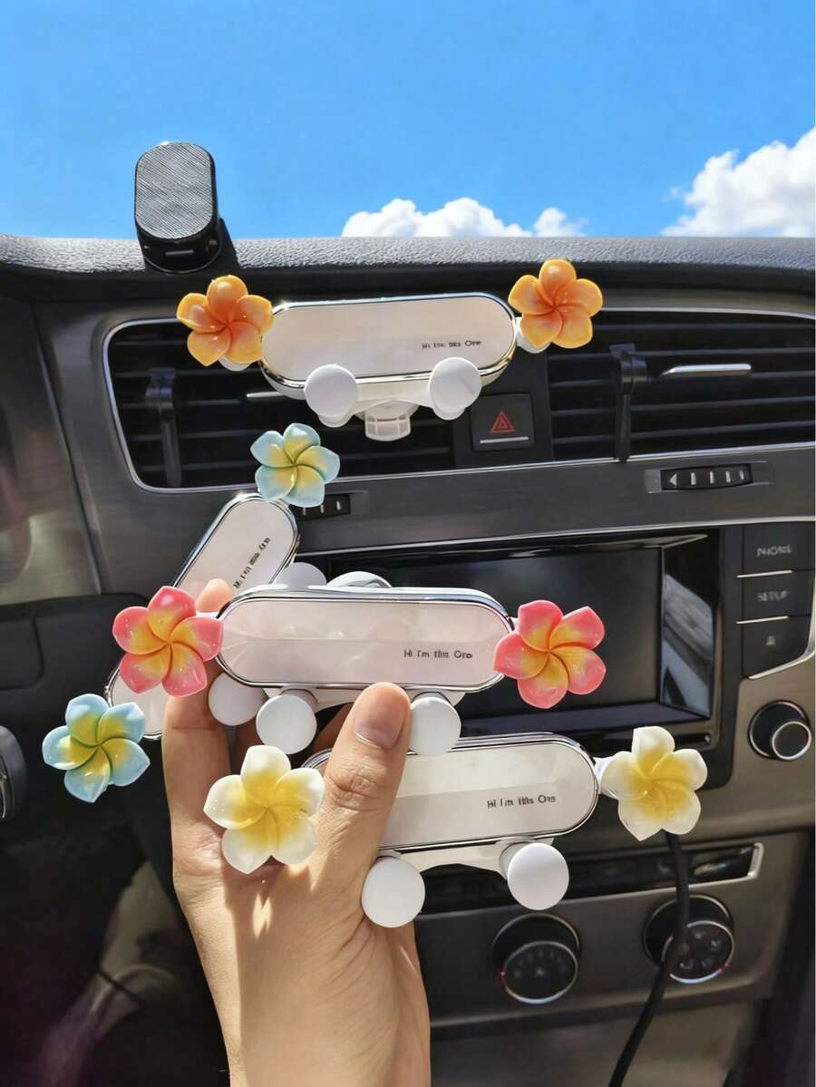 鸡蛋花造型车载手机支架,360°旋转防抖出风口安装,通用免提支架,适用于导航和日常通勤 - 支架 - 查看 1