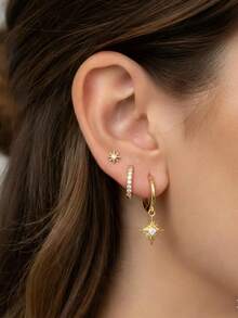 3件/6件套莫比乌斯扭曲耳钉及吊坠套装，铜合金镶嵌立方氧化锆，中东高端风格，适合女性日常佩戴、摄影、送礼、耳夹饰品 - 扭曲耳環套裝 - 查看 13