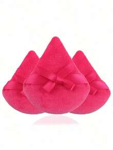 24pcs/15pcs/8pcs/3pcs Flocked Heart Makeup Sponge, Soft Fluffy Texture, Suitable Face & Body Powder Puff, Mixed Makeup Beauty Tools - 玫紅色 - 查看 4