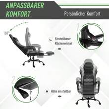 Height-Adjustable Gaming Chair With Headrest And Lumbar Support, Ergonomic, Up To 120 Kg, With Footrest, Black - Grey - View 4