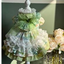 Bowknot Pet Bridal Gown - Lace Tulle Dress For Puppy Kitten Festival Party Photos - Mint Green - View 13