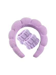 3/1pc Spa Headband And Wrist Band Set, Puffy Sponge Headband, Moisture Resistant Wrist Band, Cloud Headband, Suitable For Girls' Face Washing, Makeup And Skin Care Use, Powder Puff Makeup Headband, Facial Makeup Hair Band, Facial Mask, Skin Care - Multicolor - View 10