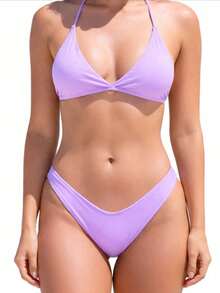Women's High-Cut Bikini In Supplex Fabric. - Lilac - View 2