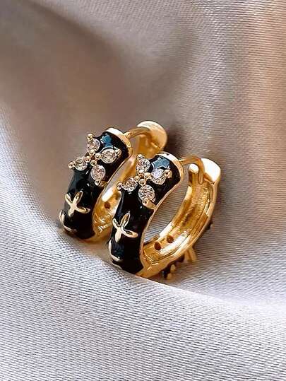 1 par de elegantes pendientes colgantes de estilo francés minimalista y elegante con incrustaciones de cobre y circonita negra, adecuados para uso diario, casual y de fiesta de las mujeres